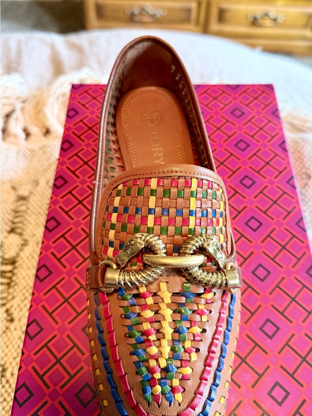 Tory Burch Woven Multicolor Leather Women’s Loafer - Picture 4 of 8